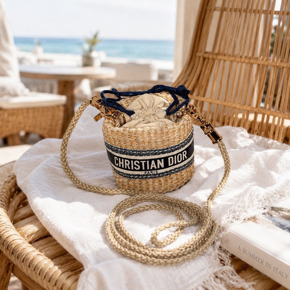 Authentic Dior Beauty VIP GWP Mini Straw Bucket Pouch Crossbody Bag